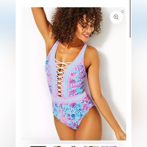 Lilly Pulitzer caseylee lattice one piece celestial blue seek and see